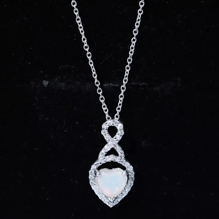 Heart Shape Ethiopian Opal Infinity Pendant with Moissanite Accent