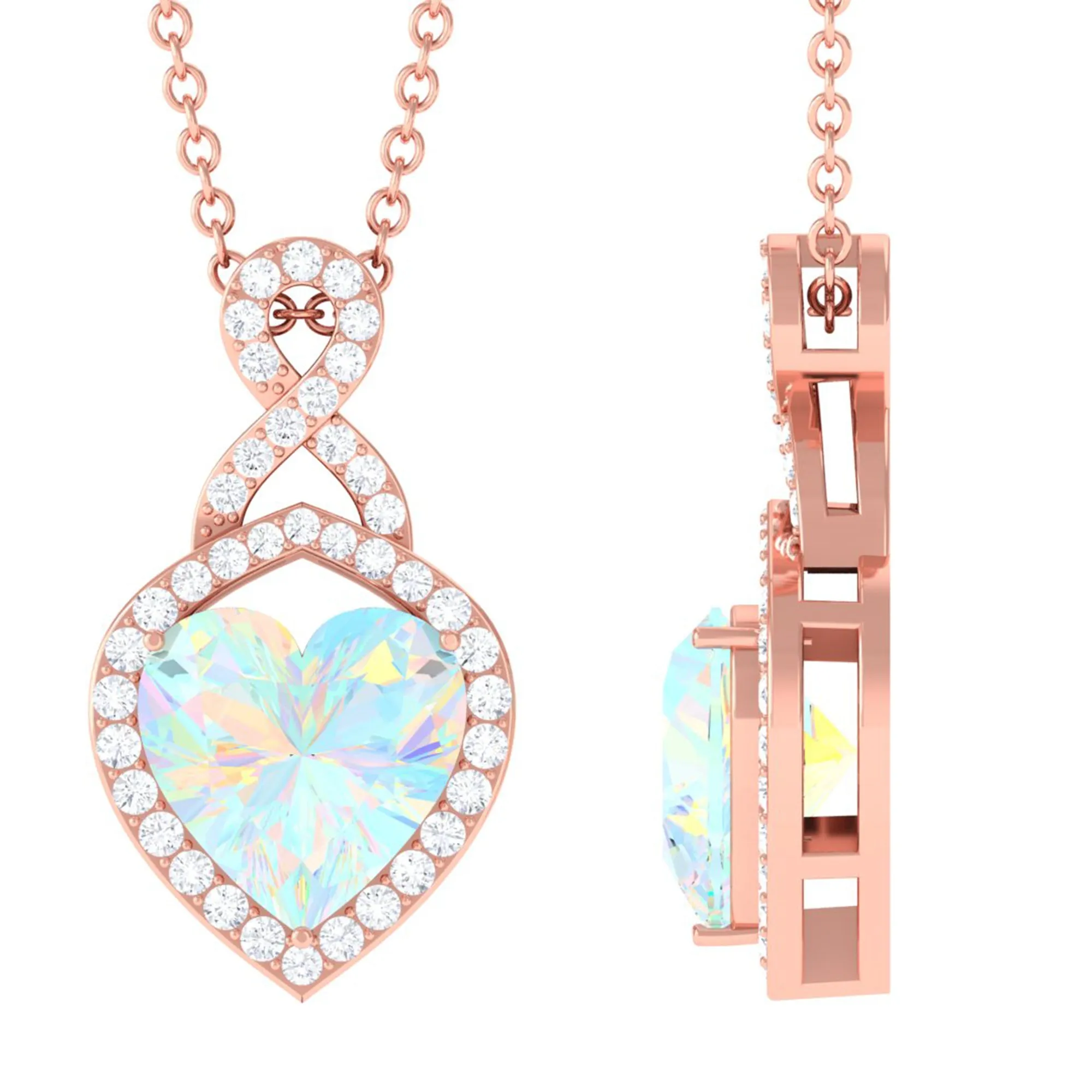 Heart Shape Ethiopian Opal Infinity Pendant with Moissanite Accent