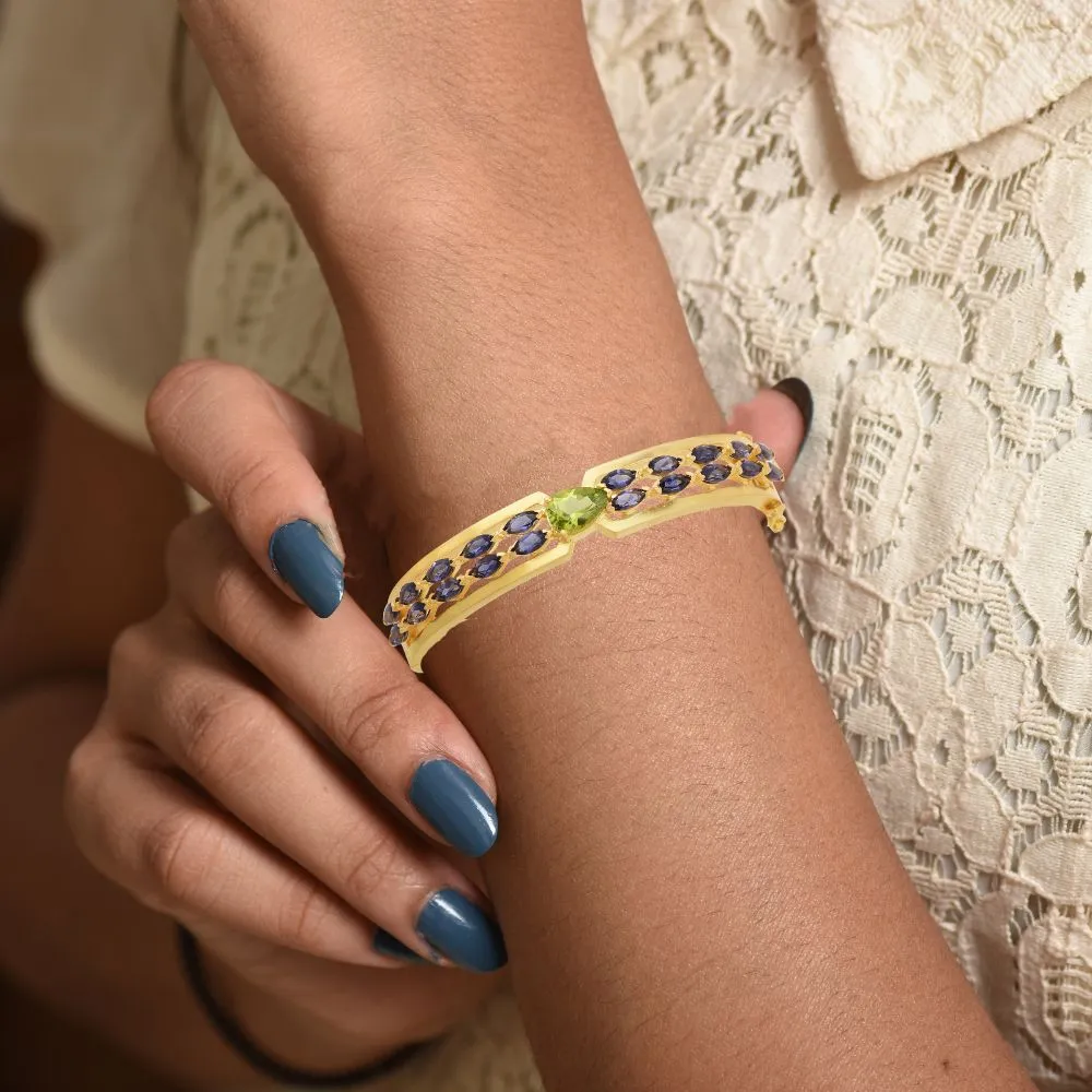 Iolite Openable Silver Bangle Bracelet With Peridot