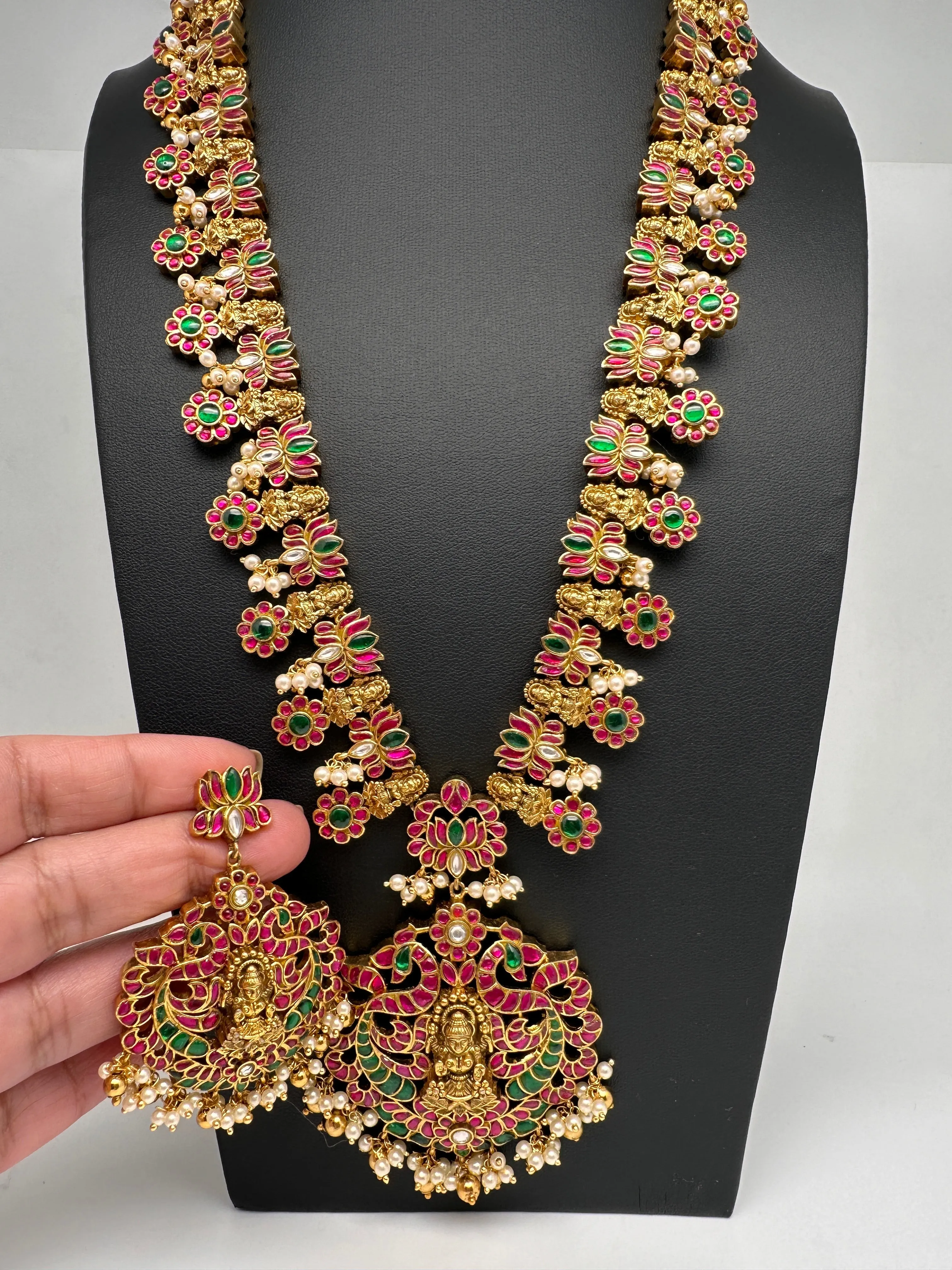 Jadau Kundan Goddess Lakshmi Lotus Long Necklace