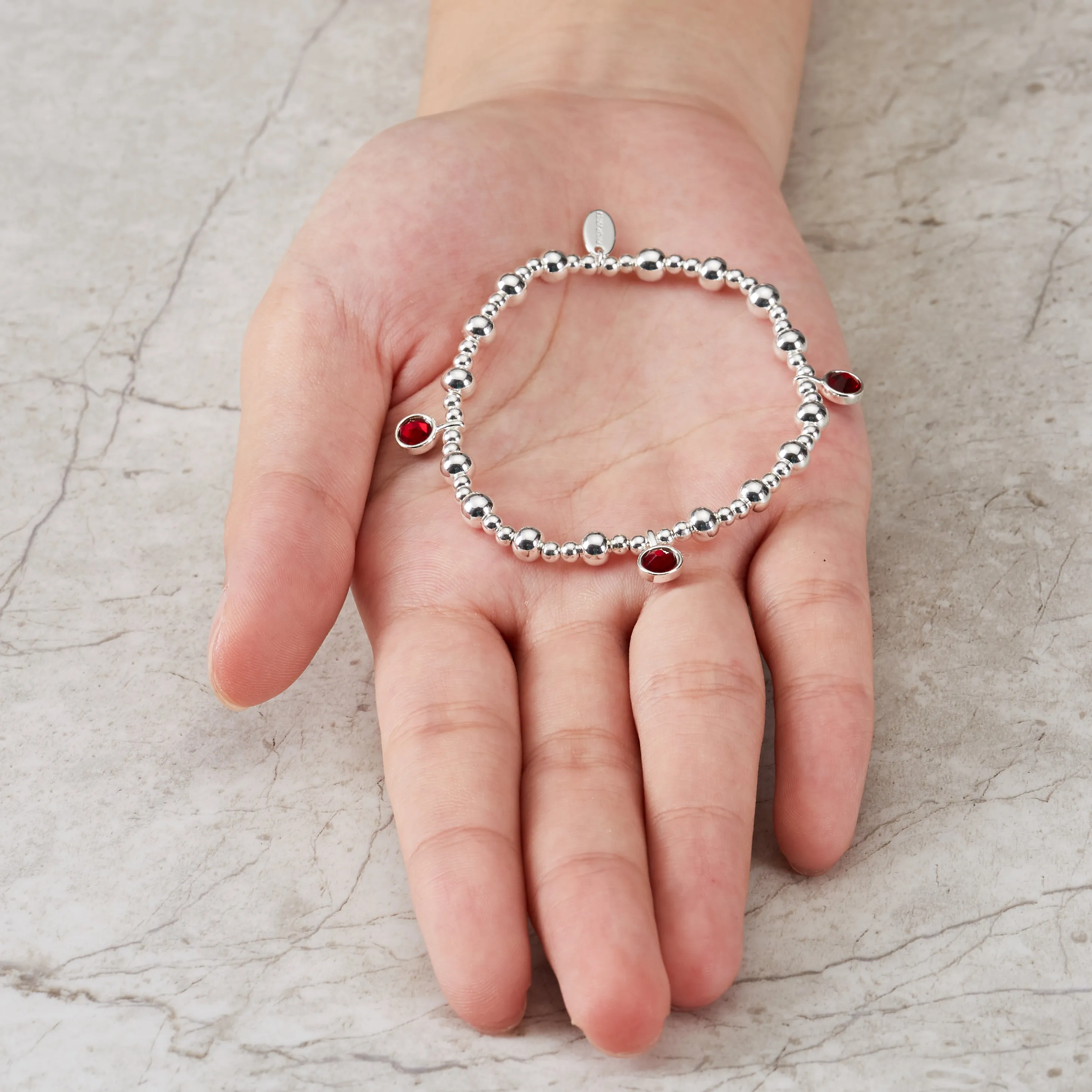 January (Garnet) Birthstone Stretch Charm Bracelet with Quote Gift Box