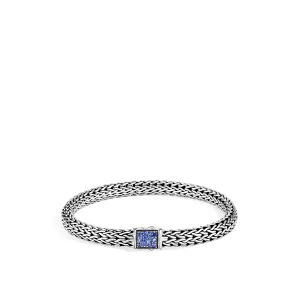 John Hardy Classic Chain Sterling Silver Small Reversible 6.5mm Bracelet with Black and Blue Sapphire