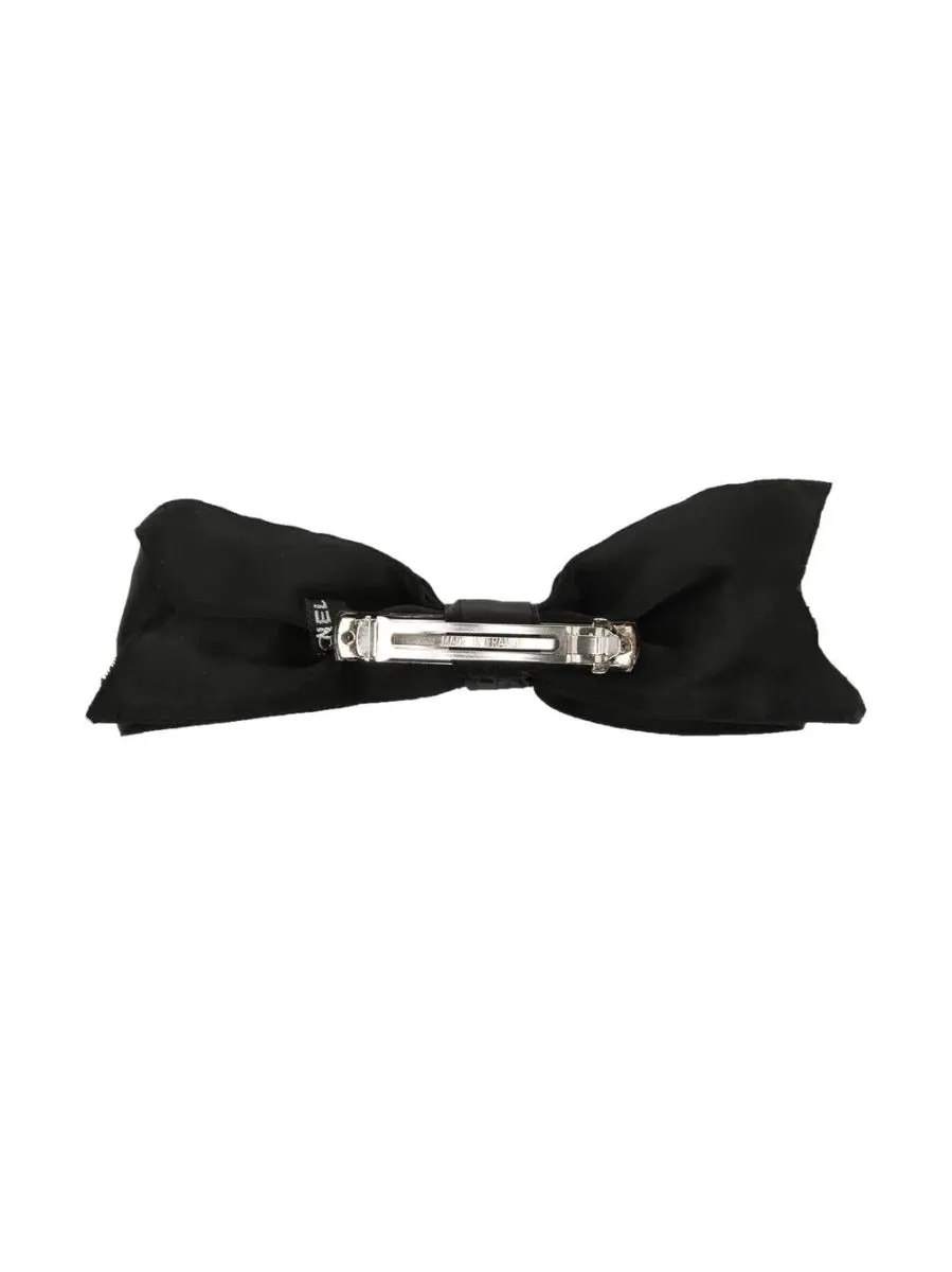 Large Black Satin Bow Barrette Hair Clip
