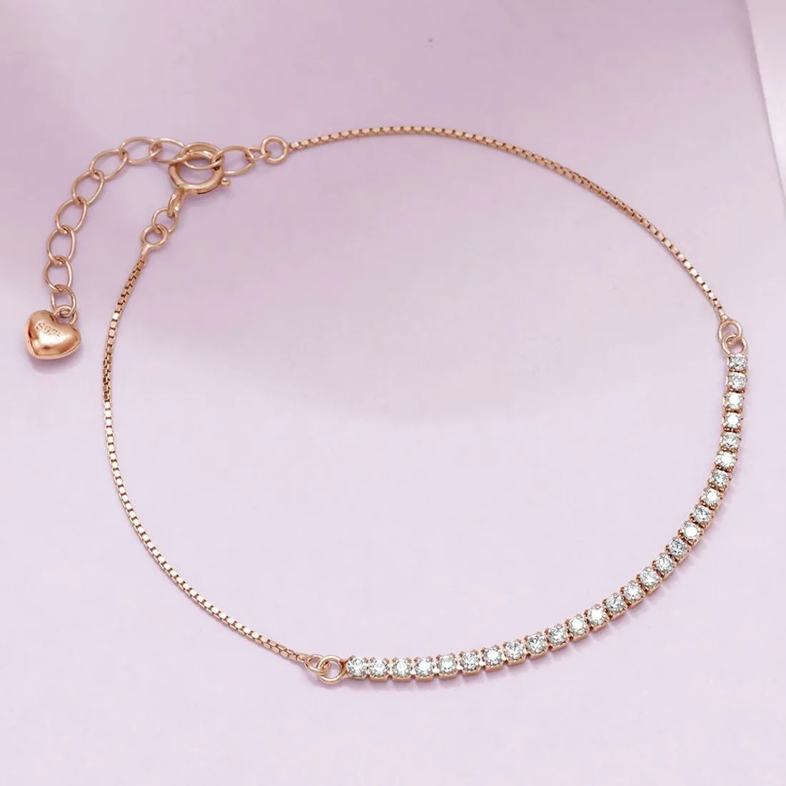 Linear Sleek Zircon 925 Rose Gold Bracelet