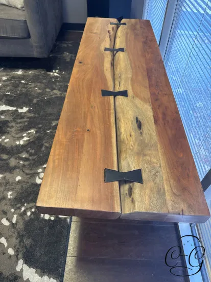 Live Edge Coffee Table W/Butterfly Joints, Dk Matal Hairpin Legs