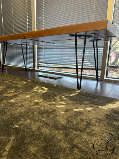 Live Edge Coffee Table W/Butterfly Joints, Dk Matal Hairpin Legs