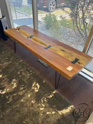 Live Edge Coffee Table W/Butterfly Joints, Dk Matal Hairpin Legs