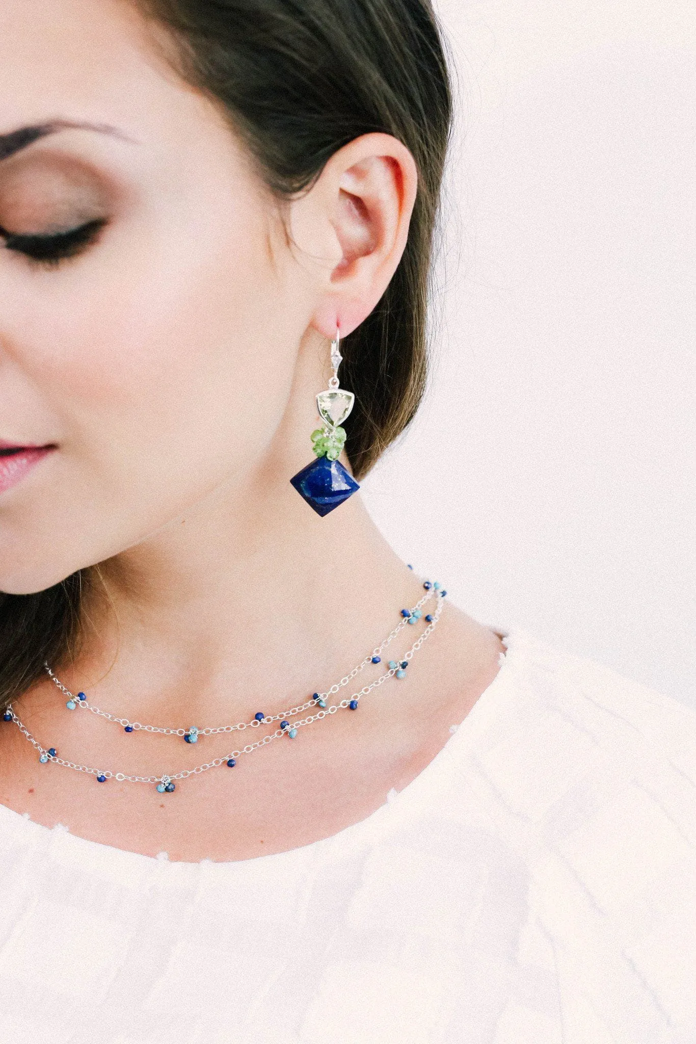 Long Delicate Lapis and Turquoise Necklace
