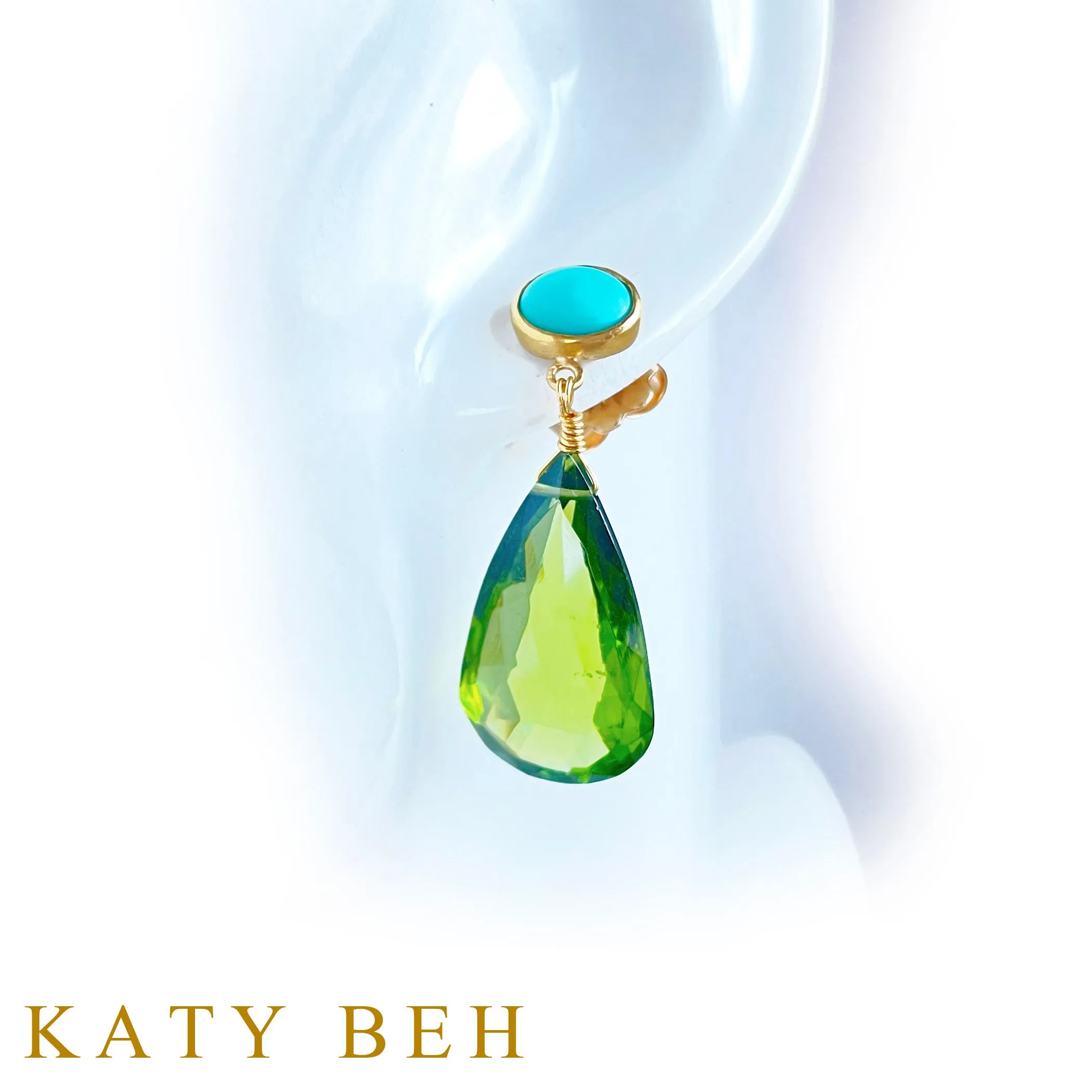 Maida Turquoise and Peridot Quartz Earrings