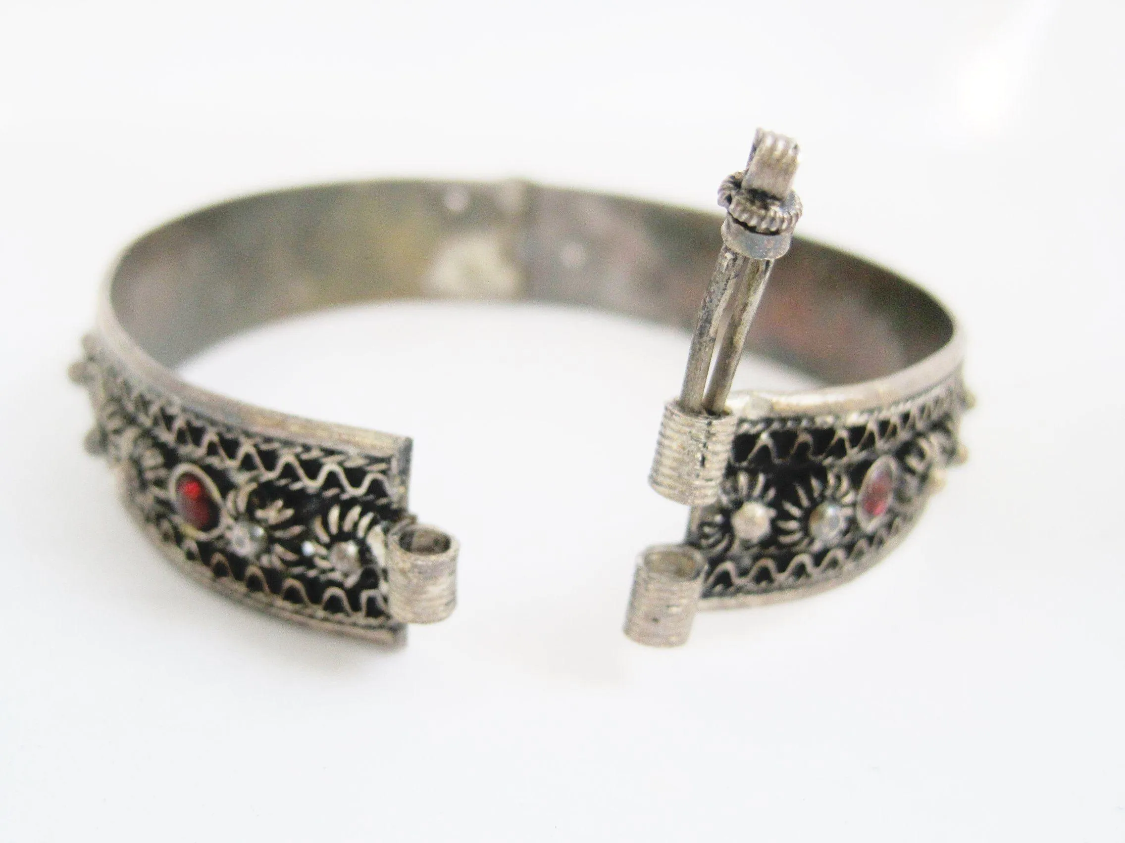 Matching Pair of Silver and Garnet Middle East Bracelets