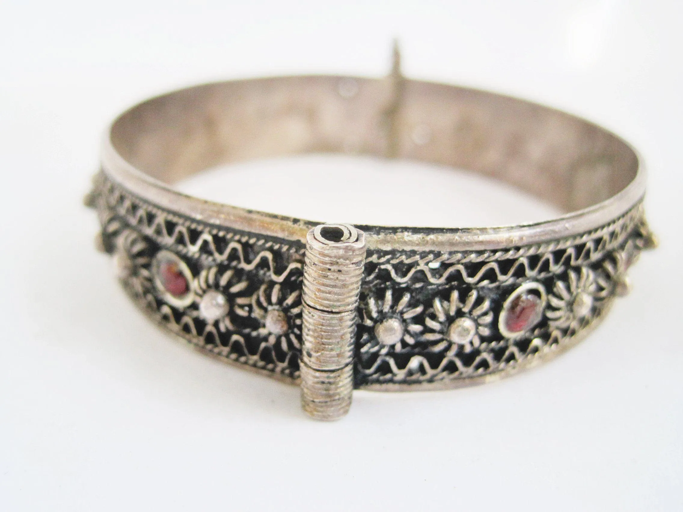 Matching Pair of Silver and Garnet Middle East Bracelets