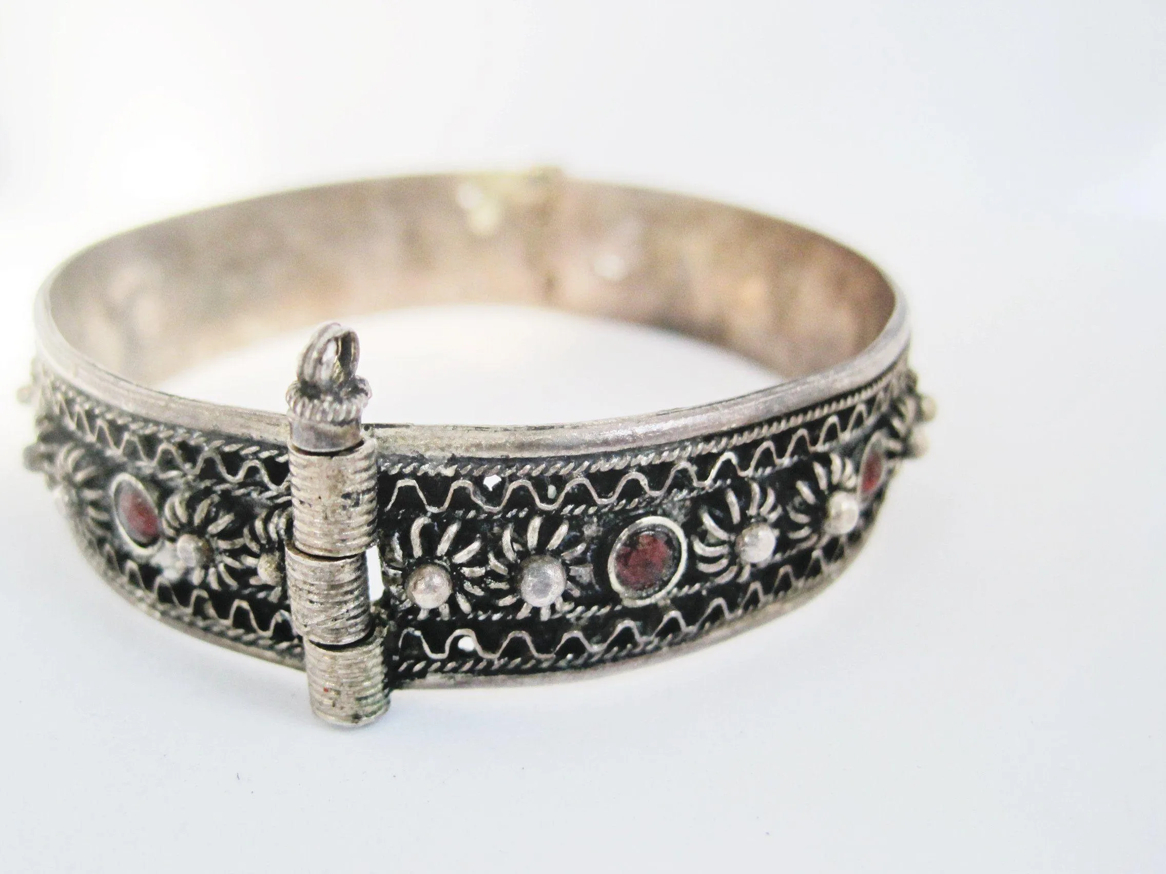 Matching Pair of Silver and Garnet Middle East Bracelets