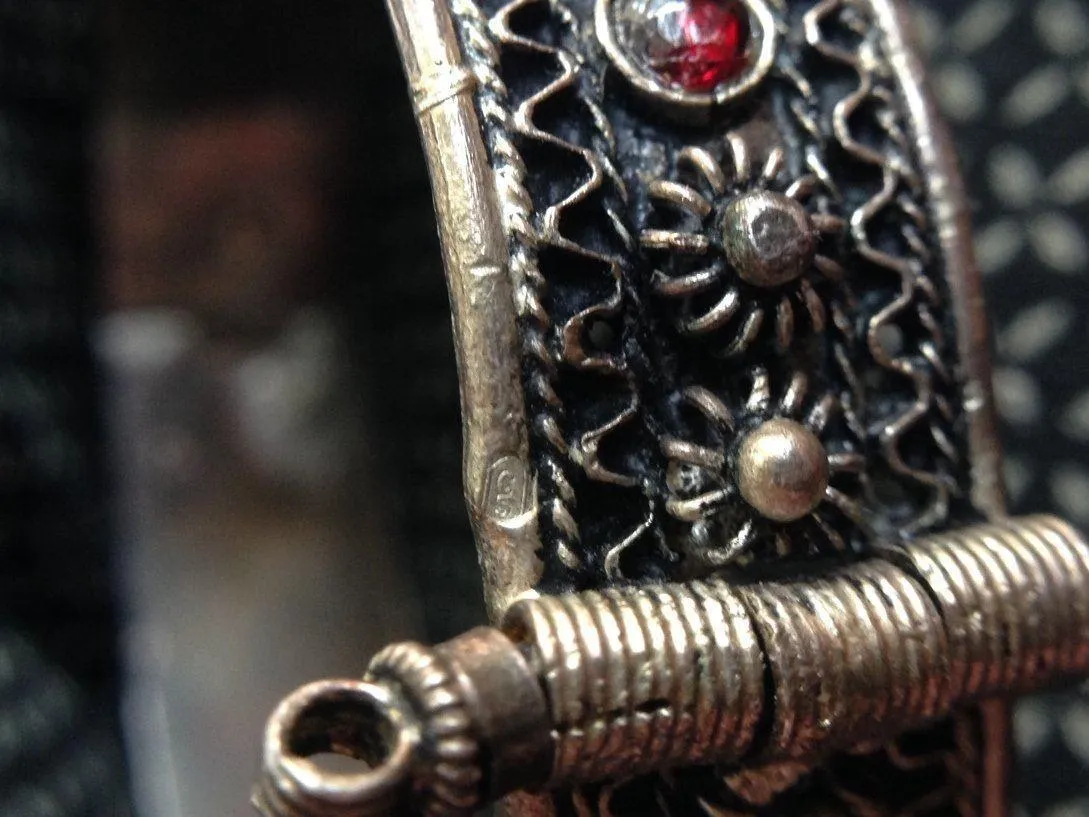 Matching Pair of Silver and Garnet Middle East Bracelets