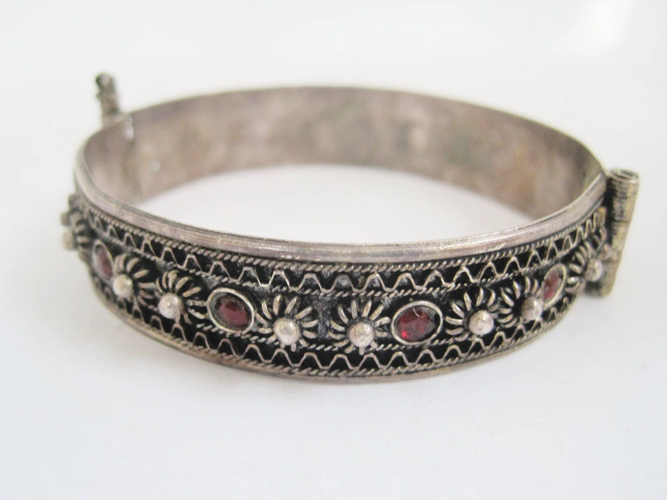 Matching Pair of Silver and Garnet Middle East Bracelets