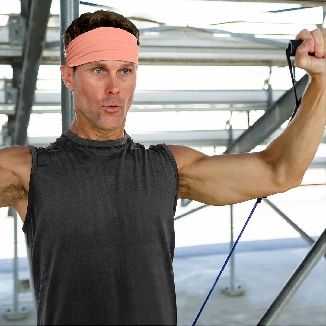 Men's Headbands Cotton Jersey 5" Wide Sports Fitness Yoga Made in the USA Peach