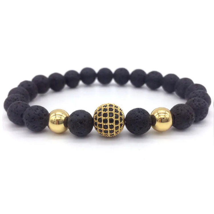 Micro-inlaid black zircon round beads bracelet