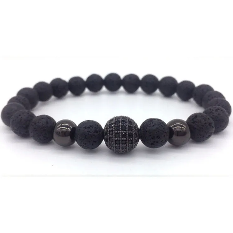Micro-inlaid black zircon round beads bracelet