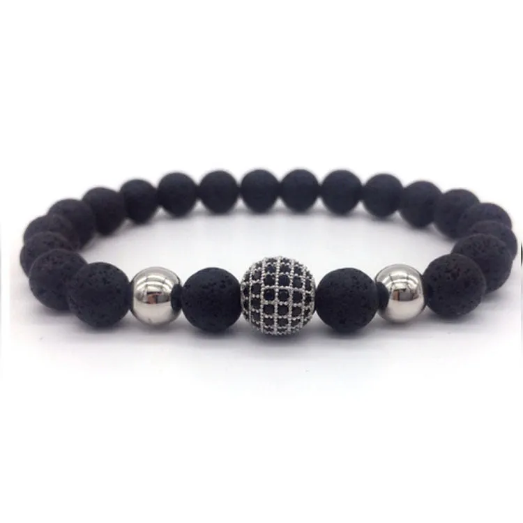 Micro-inlaid black zircon round beads bracelet