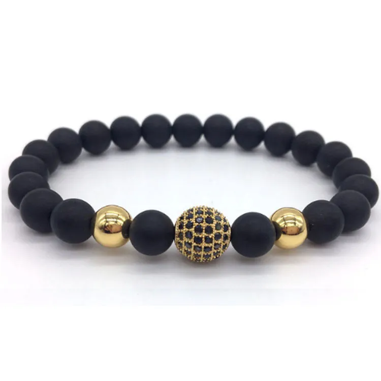 Micro-inlaid black zircon round beads bracelet
