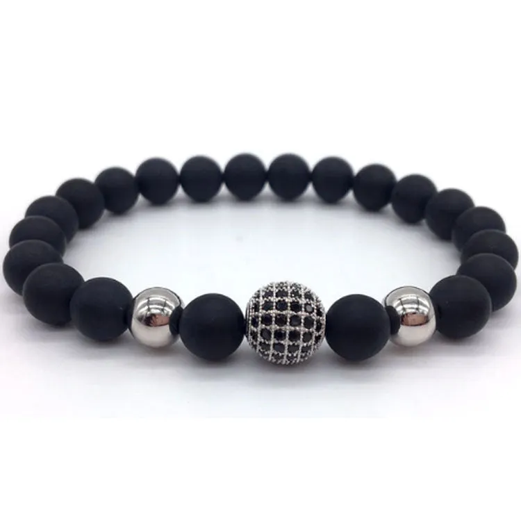 Micro-inlaid black zircon round beads bracelet