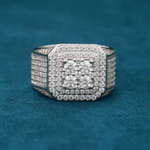 Moissanite Triple Halo Signet Ring 14K Gold