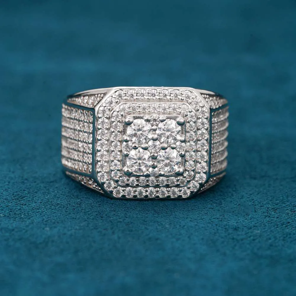 Moissanite Triple Halo Signet Ring 14K Gold