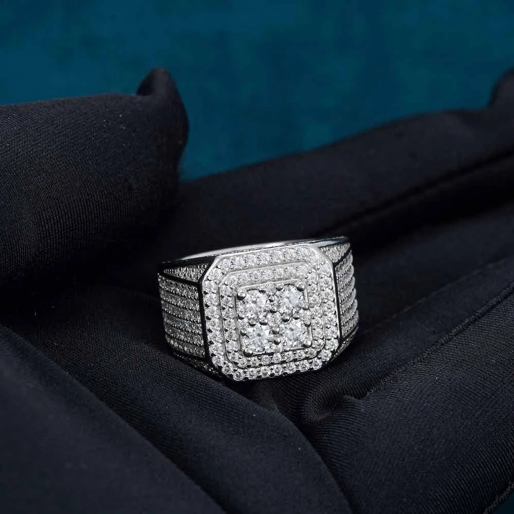 Moissanite Triple Halo Signet Ring 14K Gold