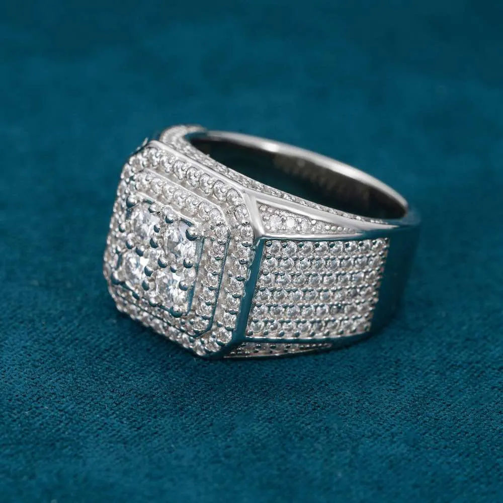 Moissanite Triple Halo Signet Ring 14K Gold