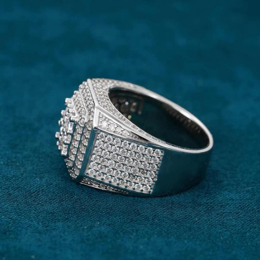 Moissanite Triple Halo Signet Ring 14K Gold