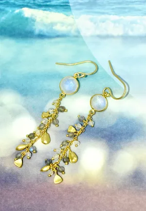 Moonstone and Labradorite Gold Drop Earrings