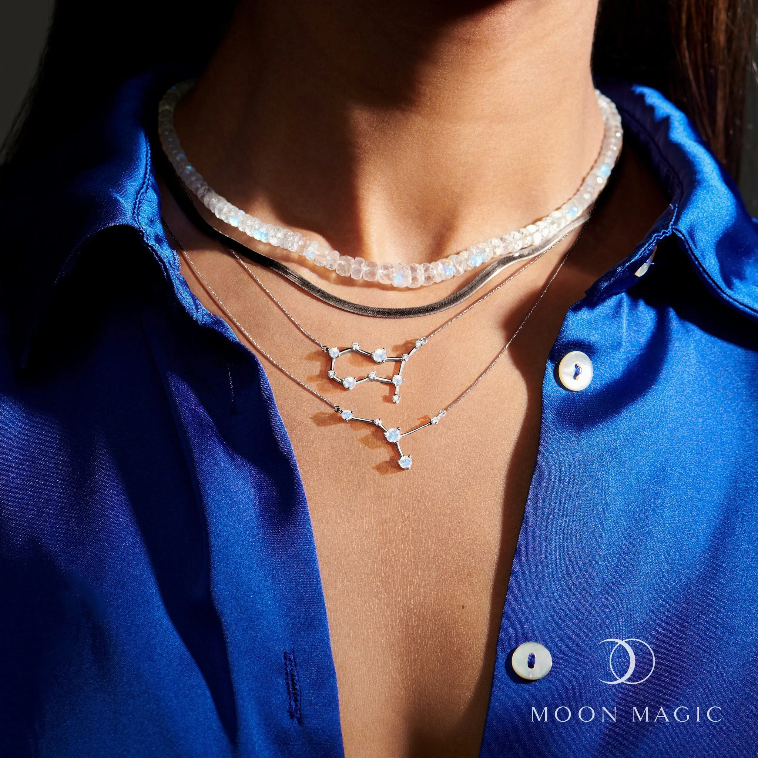 Moonstone Diamond Necklace - Cancer Zodiac Constellation