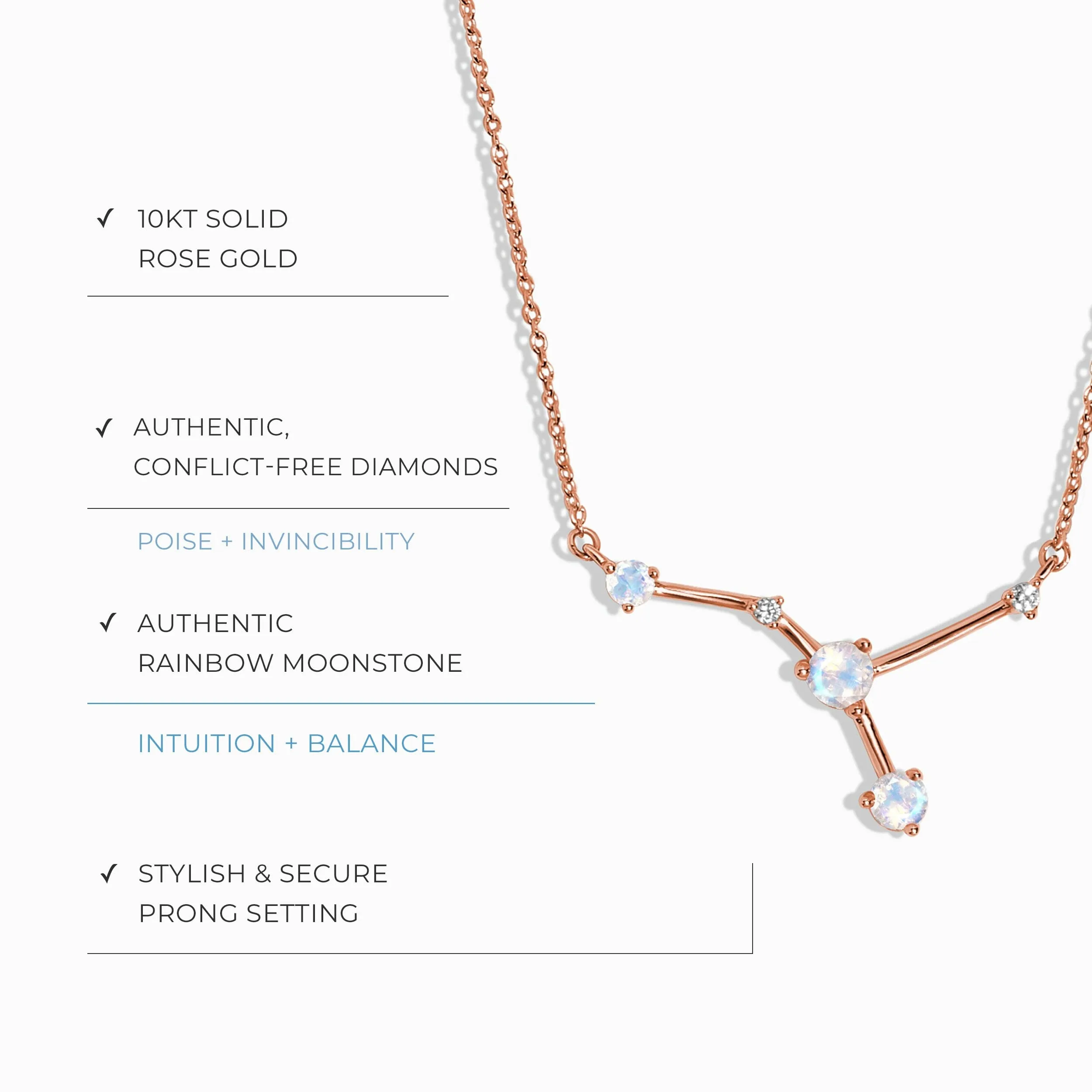 Moonstone Diamond Necklace - Cancer Zodiac Constellation