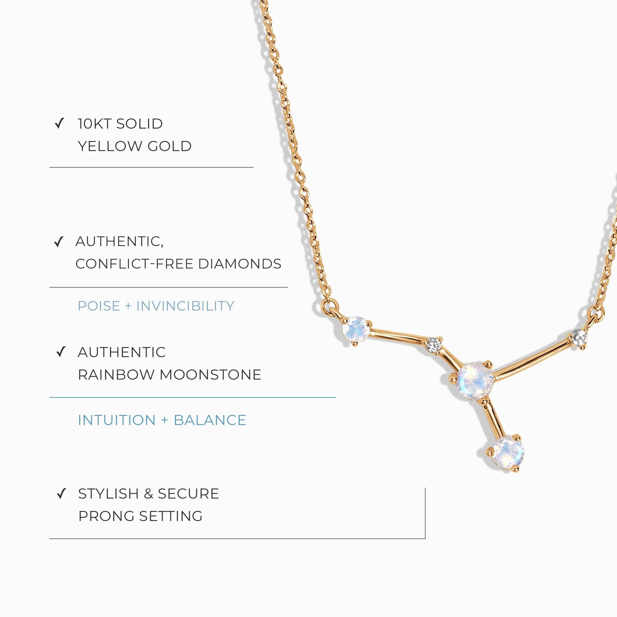 Moonstone Diamond Necklace - Cancer Zodiac Constellation