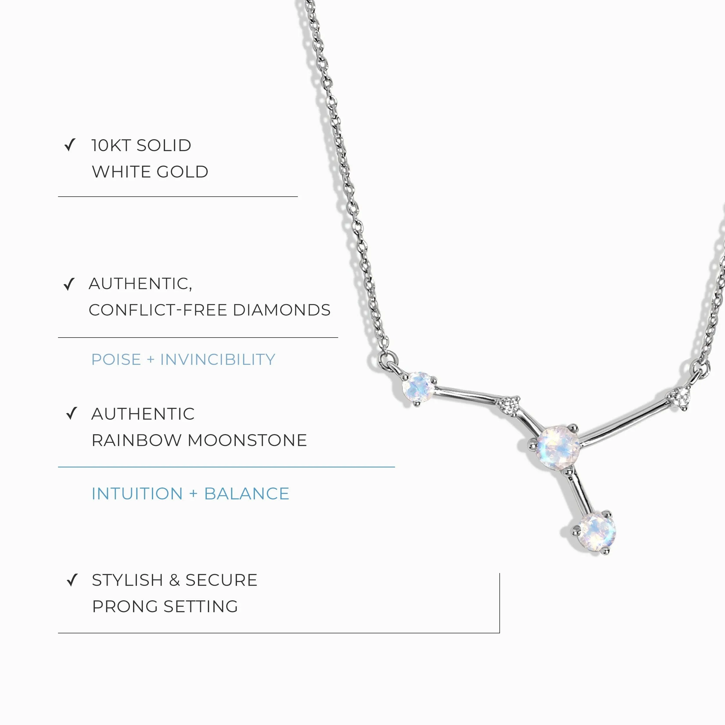 Moonstone Diamond Necklace - Cancer Zodiac Constellation