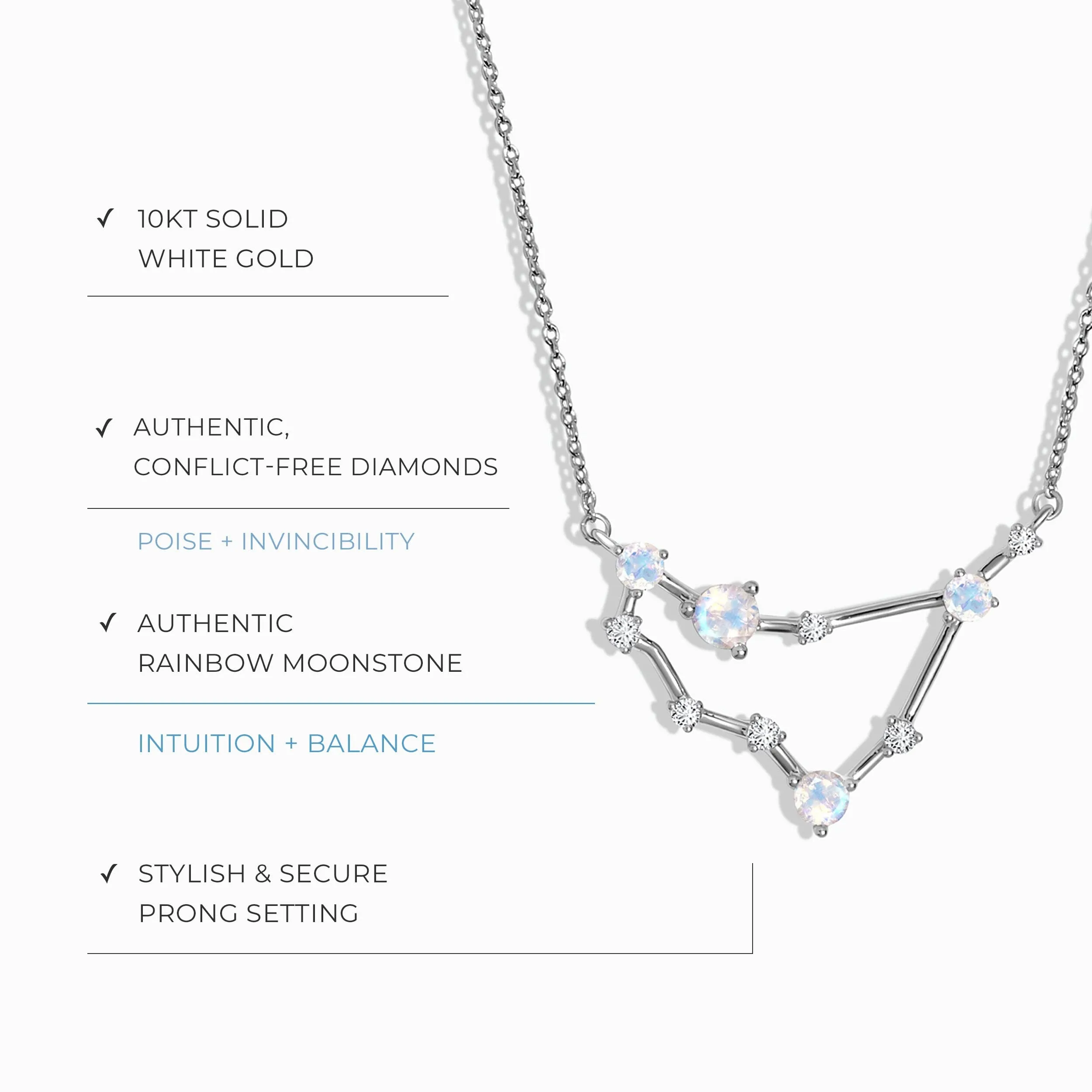 Moonstone Diamond Necklace - Capricorn Zodiac Constellation
