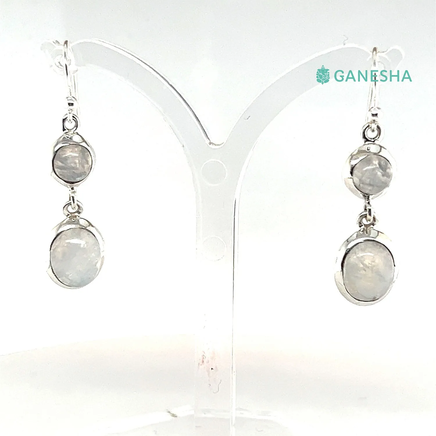 Moonstone Double-Drop Earrings (925) Sterling Silver