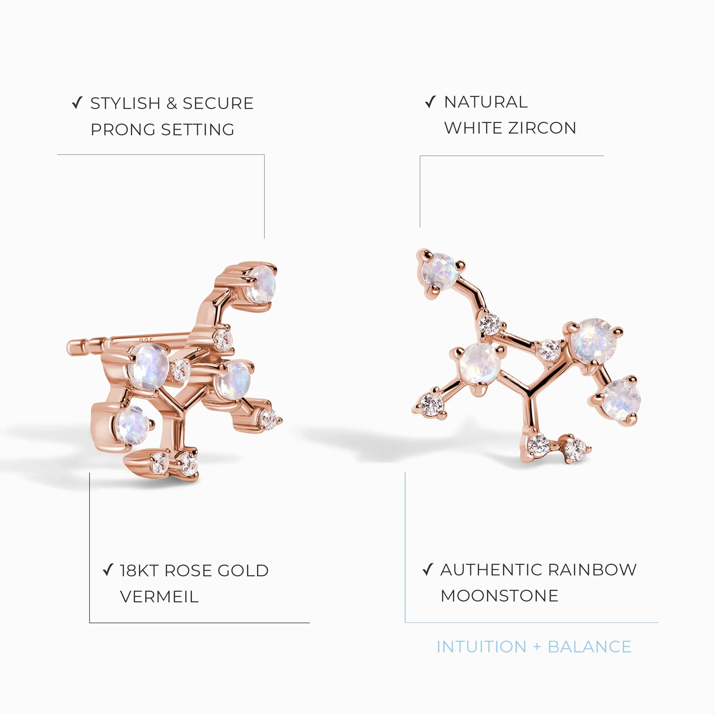 Moonstone Earrings - Virgo Zodiac Constellation