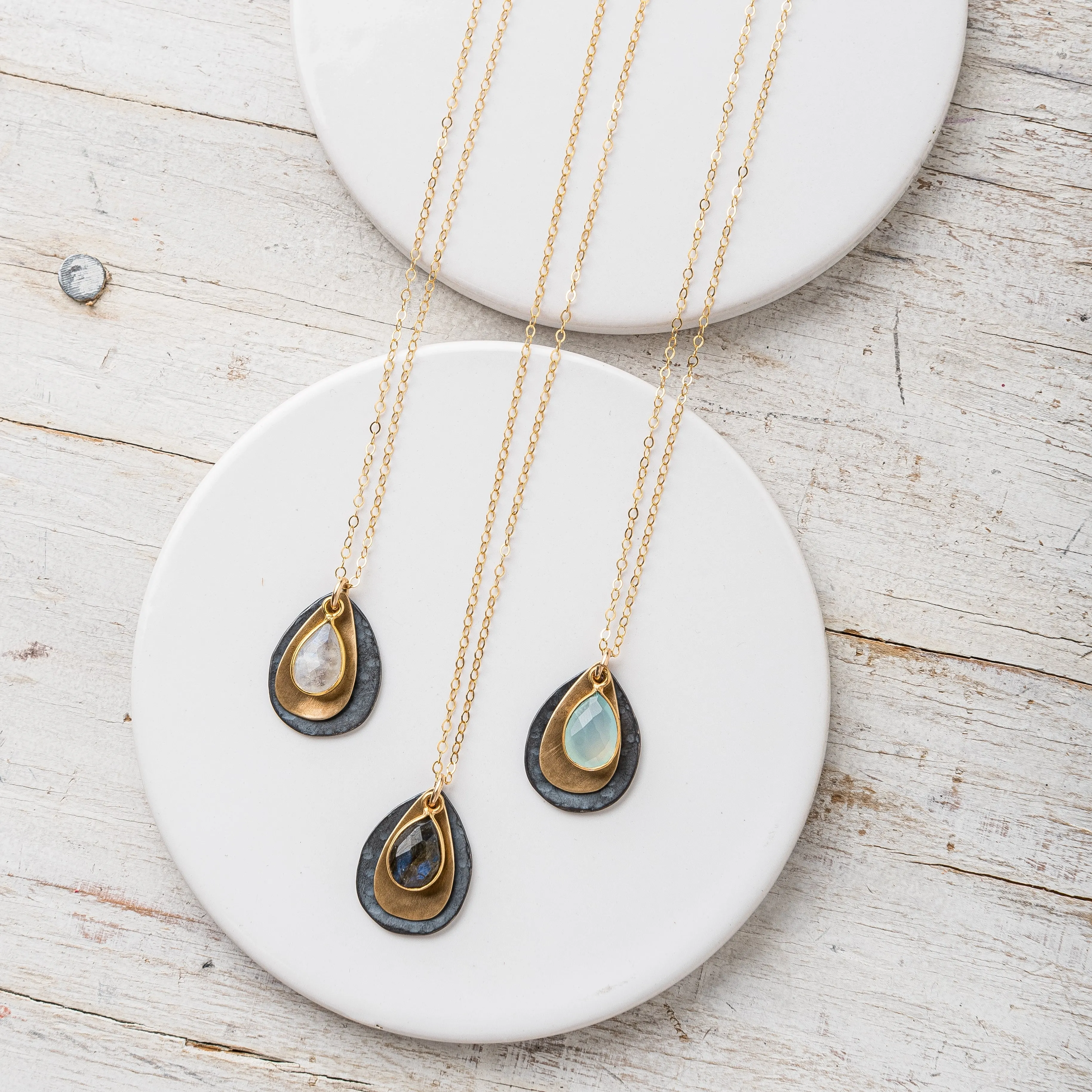 Moonstone Mixed Metal Petal Necklace