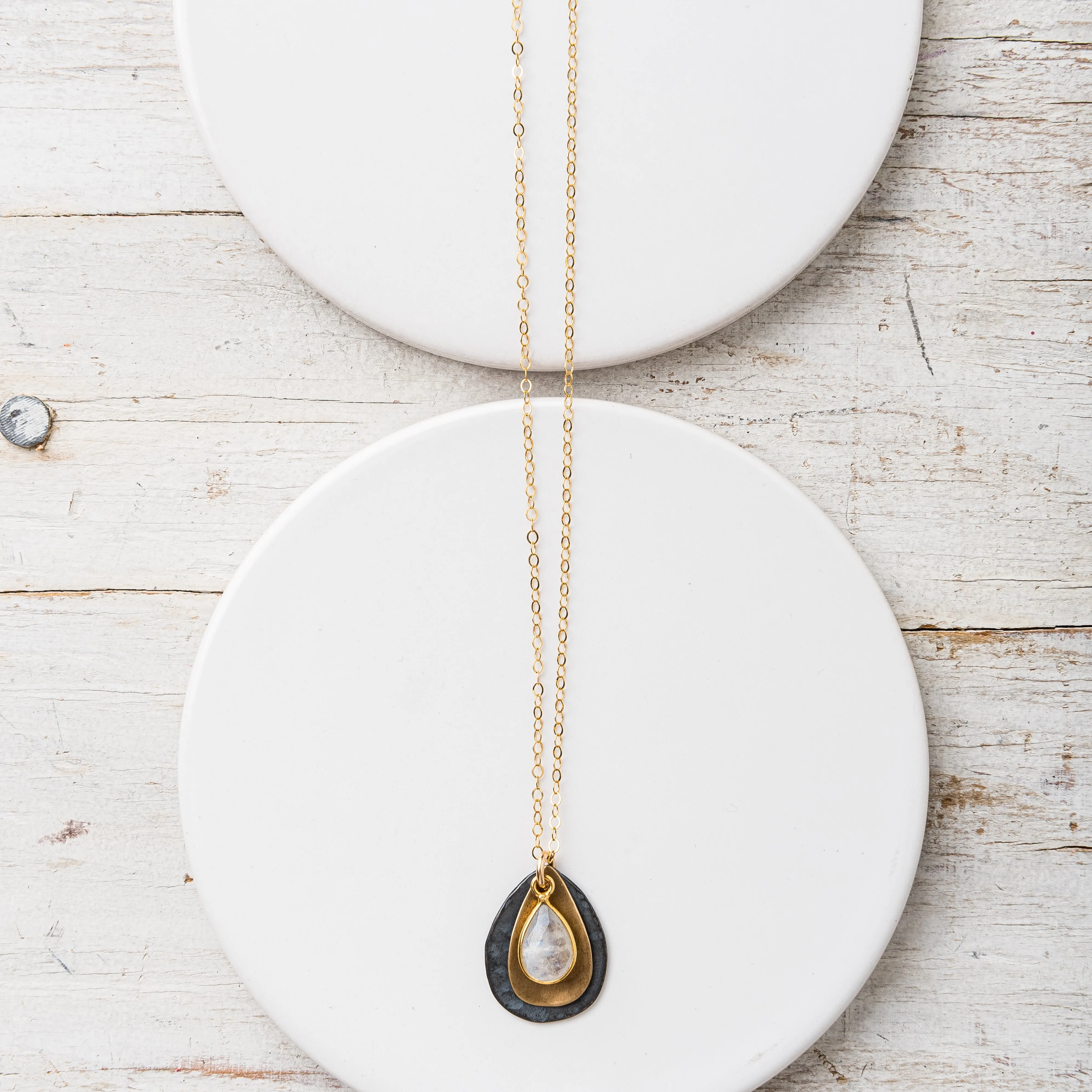 Moonstone Mixed Metal Petal Necklace