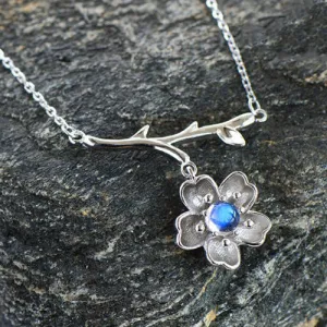 Moonstone Sakura Pendant Necklace in White Gold Plated Silver Jewelry Accessories Women