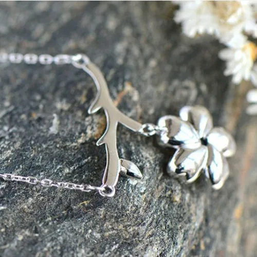 Moonstone Sakura Pendant Necklace in White Gold Plated Silver Jewelry Accessories Women