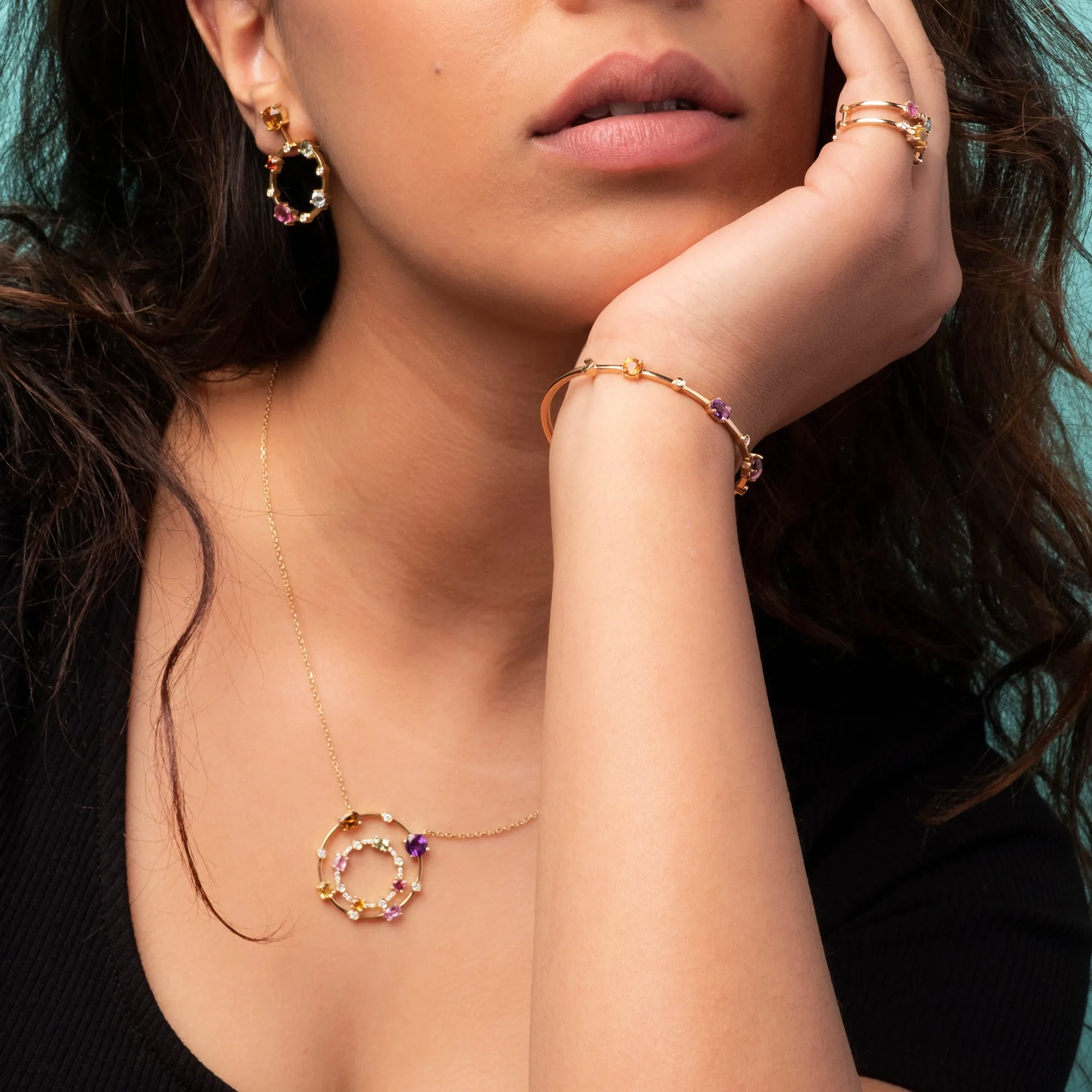 Multi coloured gemstones 18k rose gold bracelet