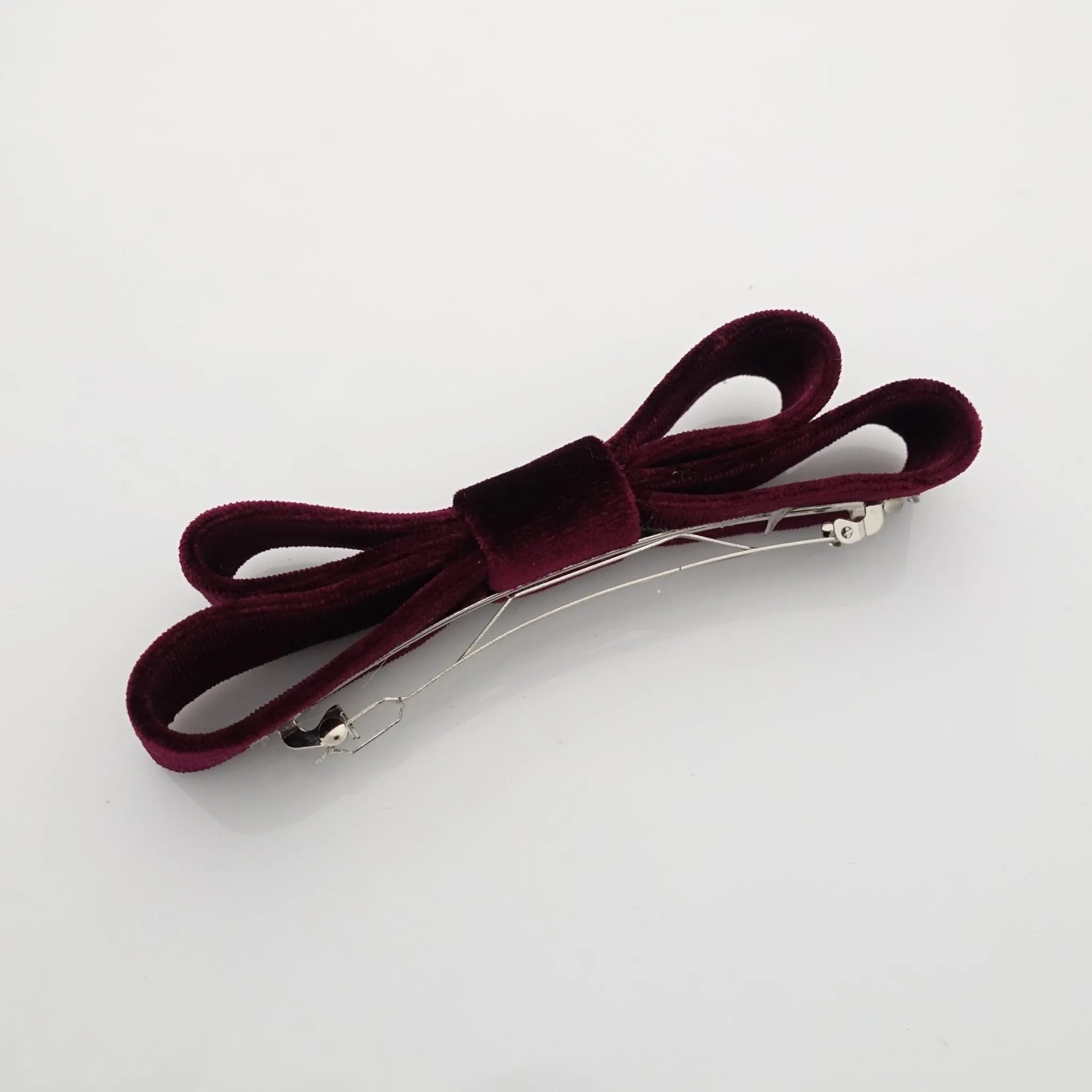 narrow flat velvet bow french bow barrette