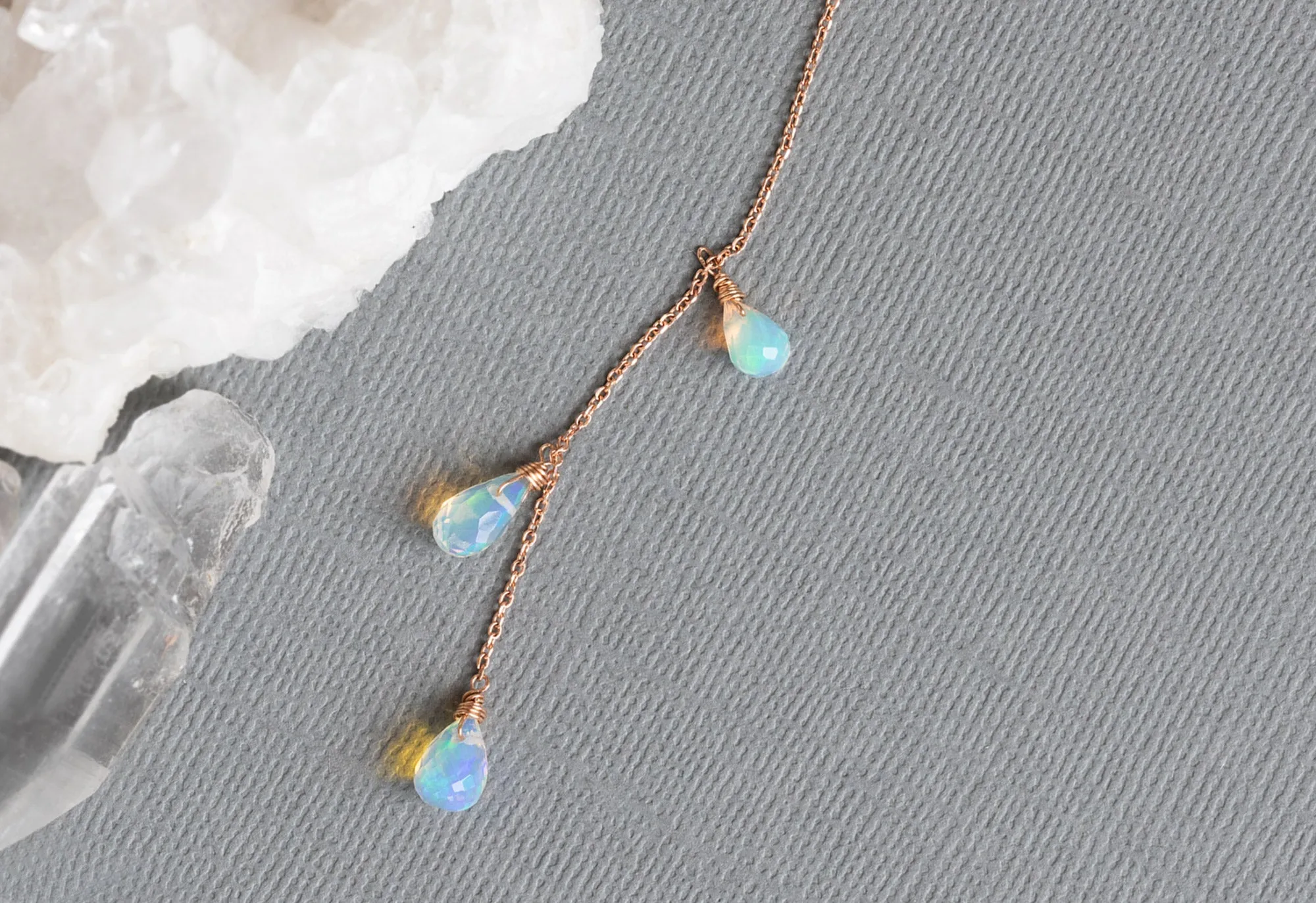 Natural Opal Cascade Lariat Necklace