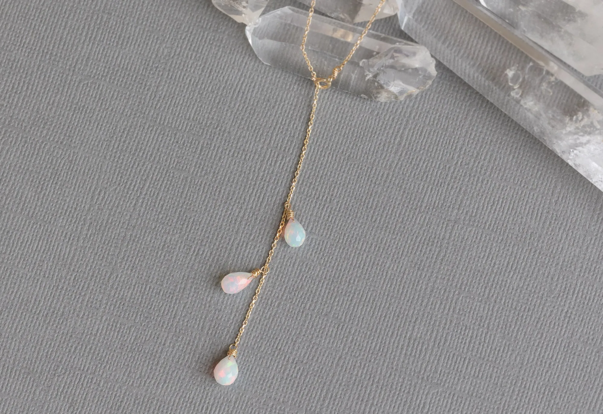 Natural Opal Cascade Lariat Necklace