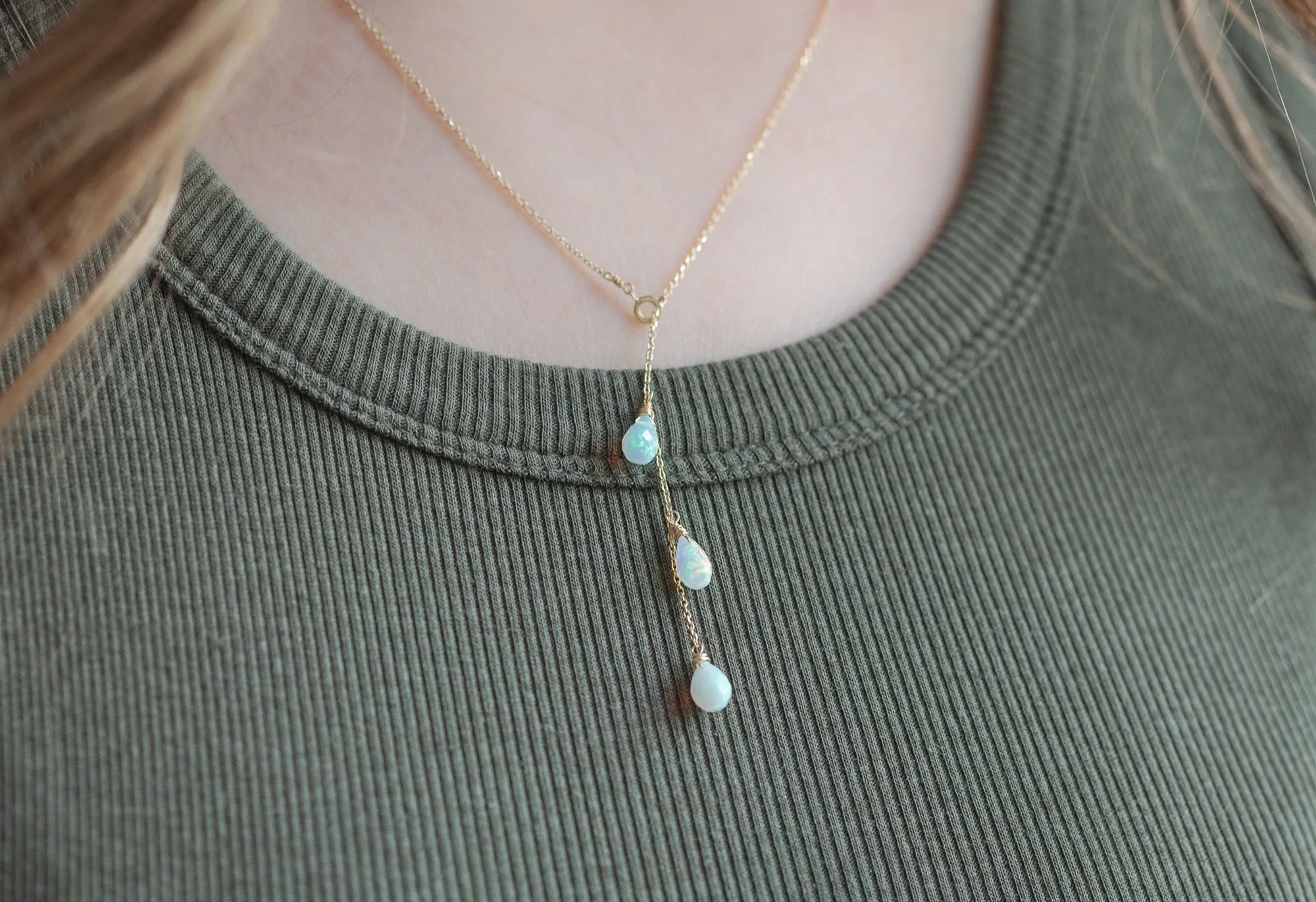 Natural Opal Cascade Lariat Necklace