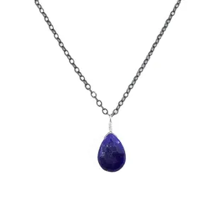 Necklace - Gemstone Cobalt Gold Lapis Lazuli Oxidized Sterling by Foamy Wader