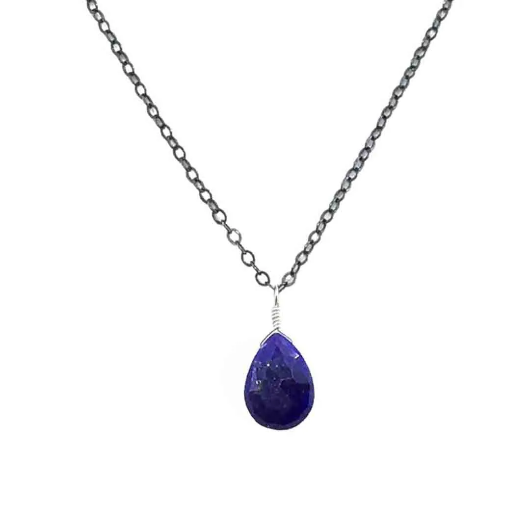 Necklace - Gemstone Cobalt Gold Lapis Lazuli Oxidized Sterling by Foamy Wader
