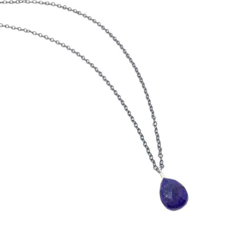 Necklace - Gemstone Cobalt Gold Lapis Lazuli Oxidized Sterling by Foamy Wader