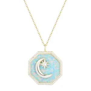 Octagon Moon Medallion Necklace - Opal